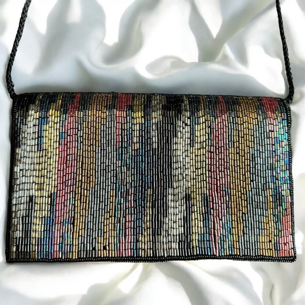 Vintage La Regale Beaded Clutch Purse Black Beaded Bag Evening Bag Wedding Bag